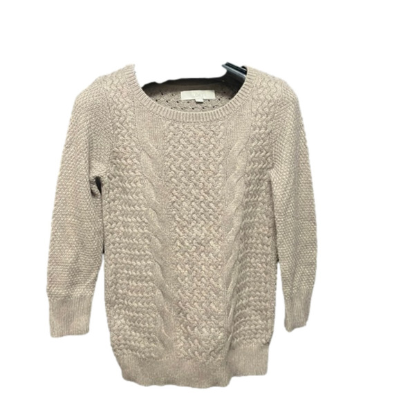 Loft- brown crewneck sweater with 3/4 length sleeves - Picture 1 of 12